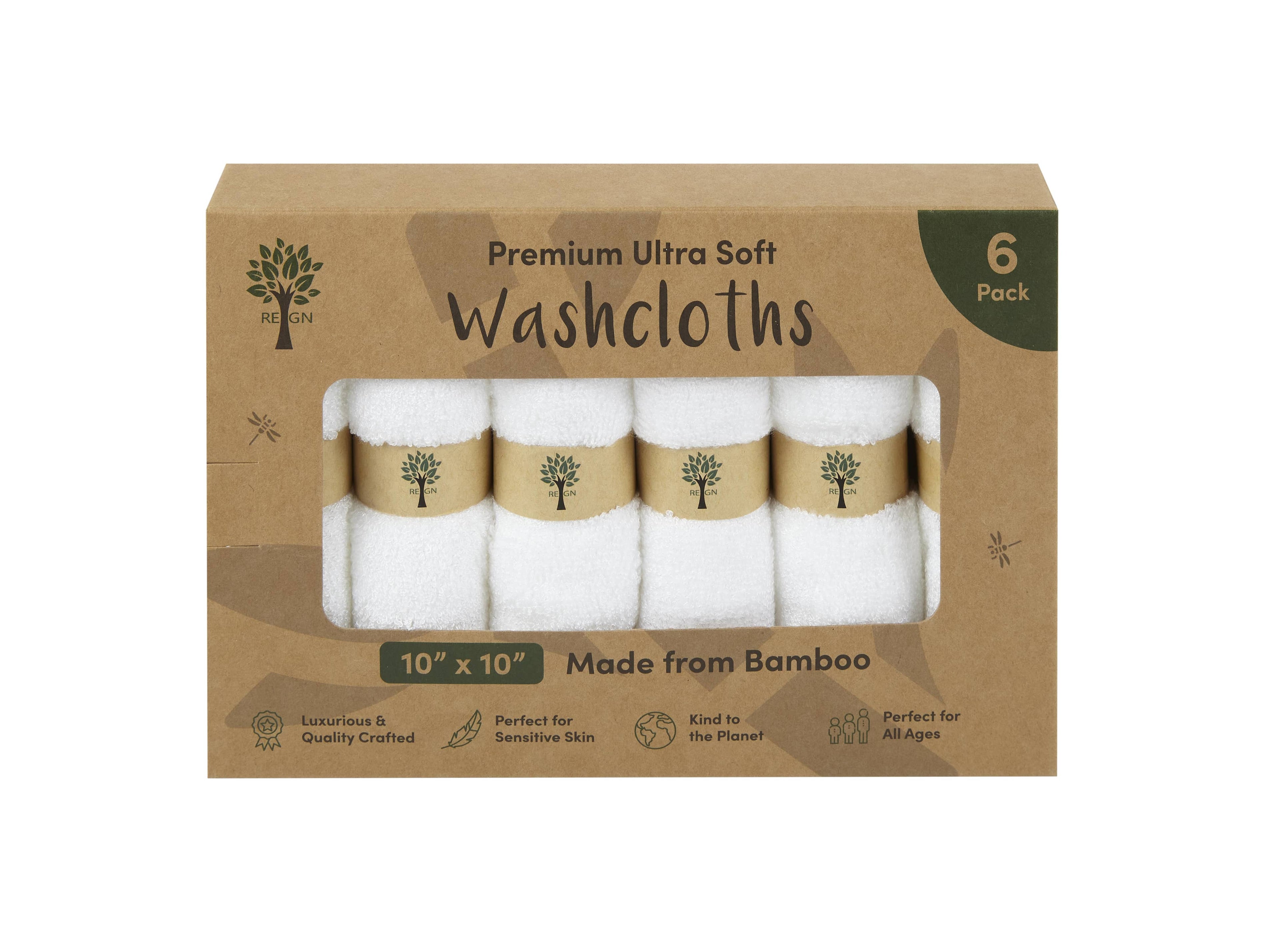 Re:gn Bamboo Face Cloths - 6 Pack - Organic - Bare and Bubbly Ltd