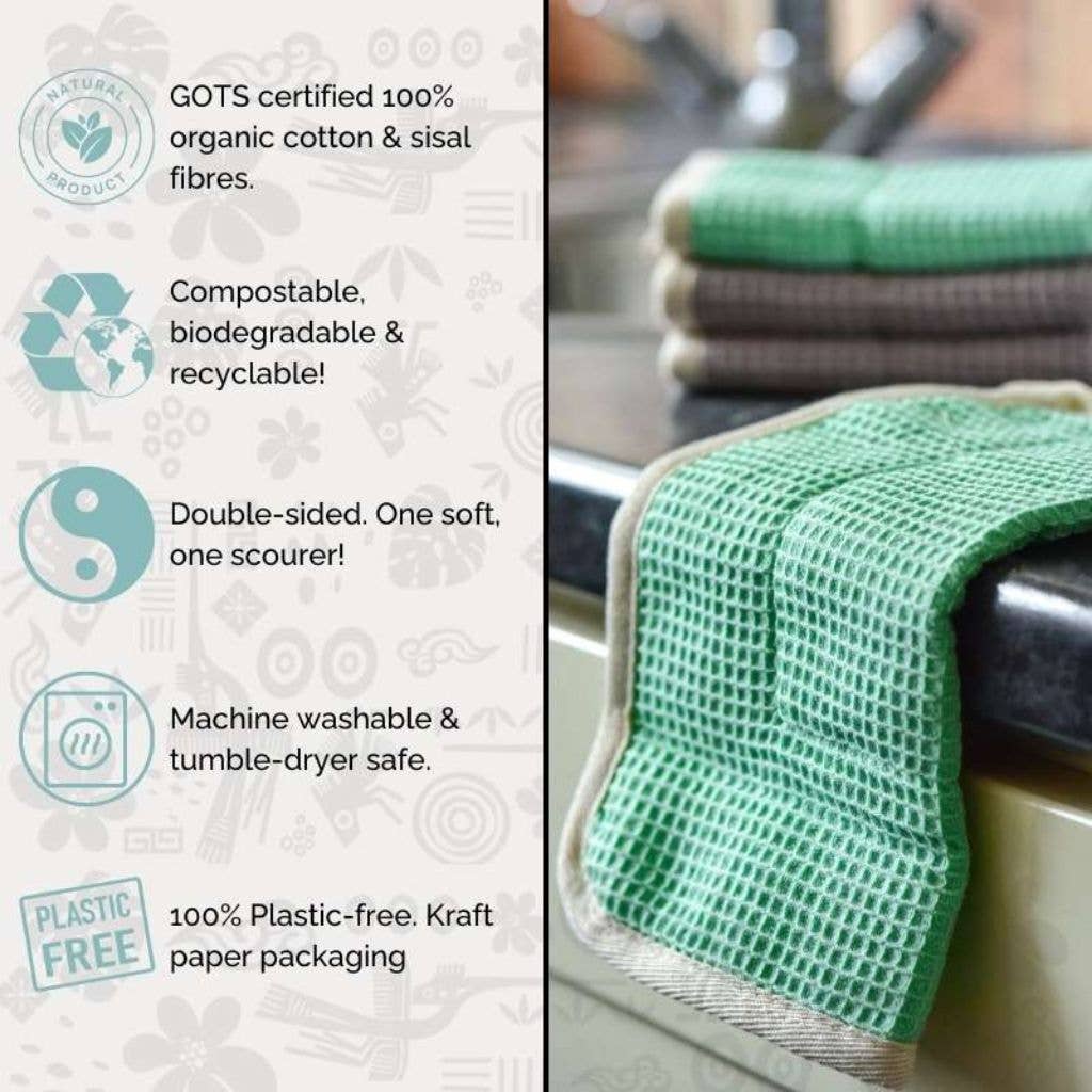 Reusable Dish Cloths - 100% Organic Sisal / Cotton Cloth - Bare and Bubbly Ltd