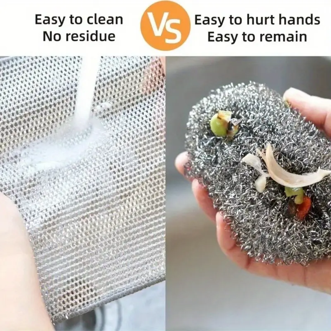 Double-Sided Stainless Steel Wire Dishcloths – Non-Scratch, Heavy-Duty Cloths | 10 Pack - Bare and Bubbly Ltd