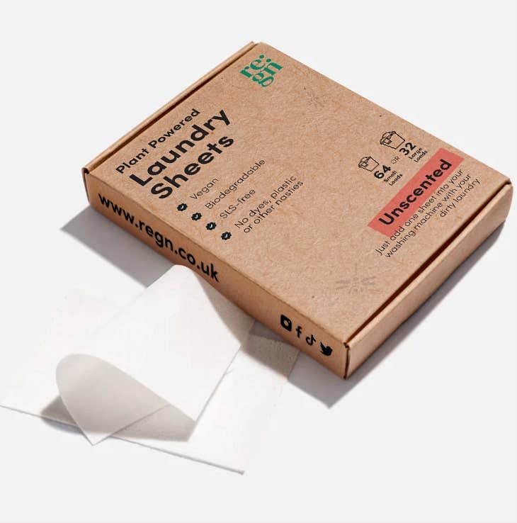 Re:gn Laundry Detergent Sheets - Pack of 64 (Plastic-Free): Naturally Scented - Bare and Bubbly Ltd