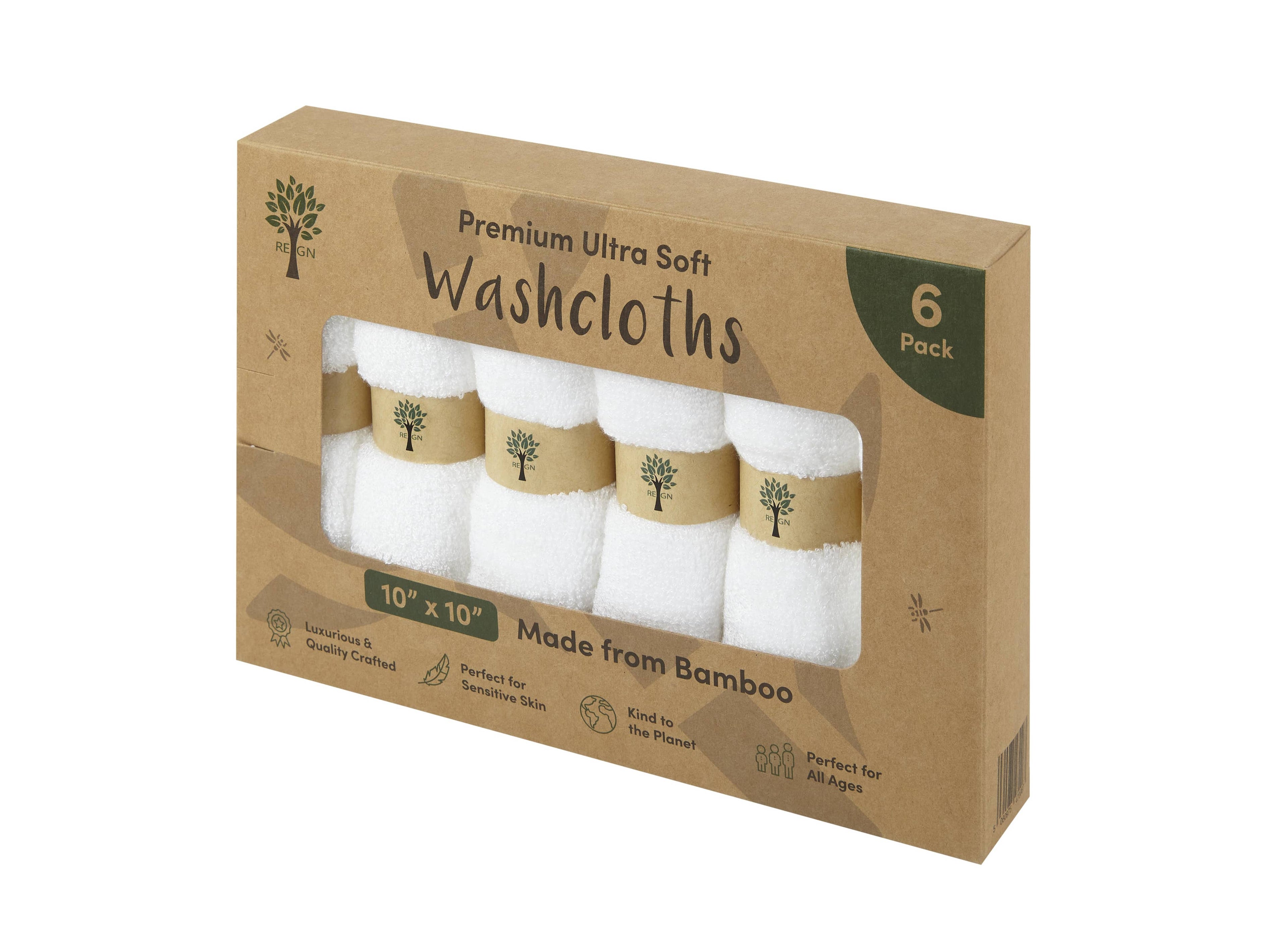 Re:gn Bamboo Face Cloths - 6 Pack - Organic - Bare and Bubbly Ltd