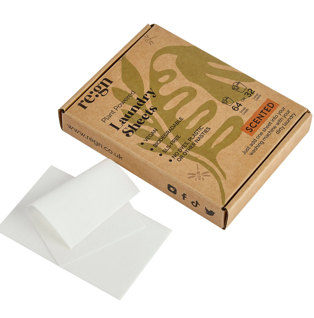 Re:gn Laundry Detergent Sheets - Pack of 64 (Plastic-Free): Naturally Scented - Bare and Bubbly Ltd