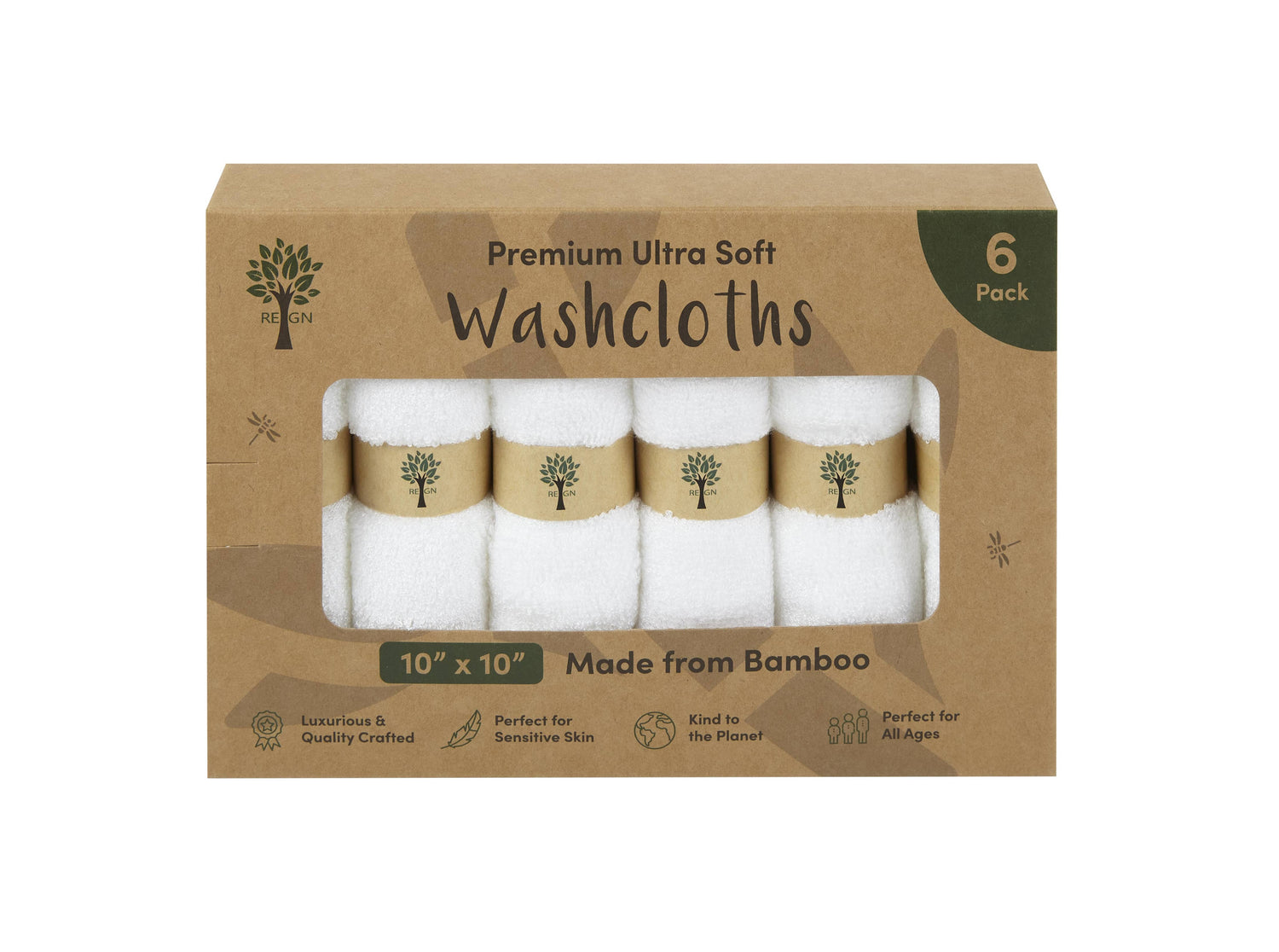 Re:gn Bamboo Face Cloths - 6 Pack - Organic - Bare and Bubbly Ltd