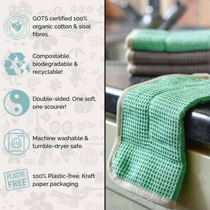 Reusable Dish Cloths - 100% Organic Sisal / Cotton Cloth - Bare and Bubbly Ltd
