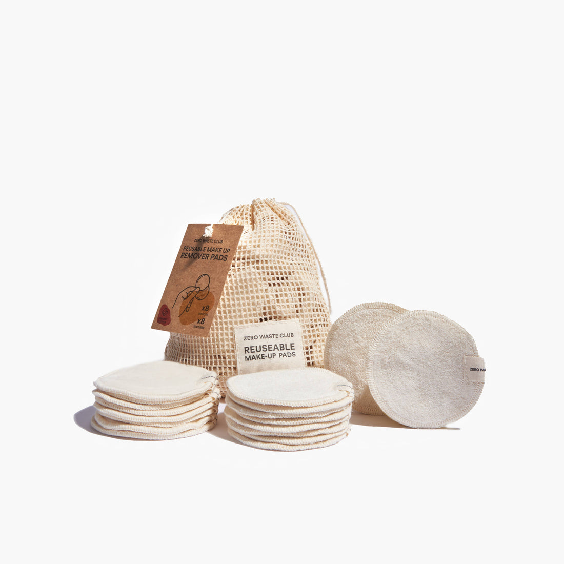 Organic Reusable Cotton Makeup Remover Pads - Eco Cotton Washable Pads, Pack of 16 - Bare and Bubbly Ltd