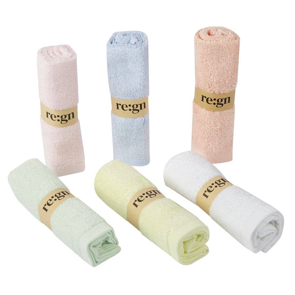 Re:gn Organic Bamboo Face Cloths – Ultra-Soft Eco Washcloths, Pastel 6 Pack